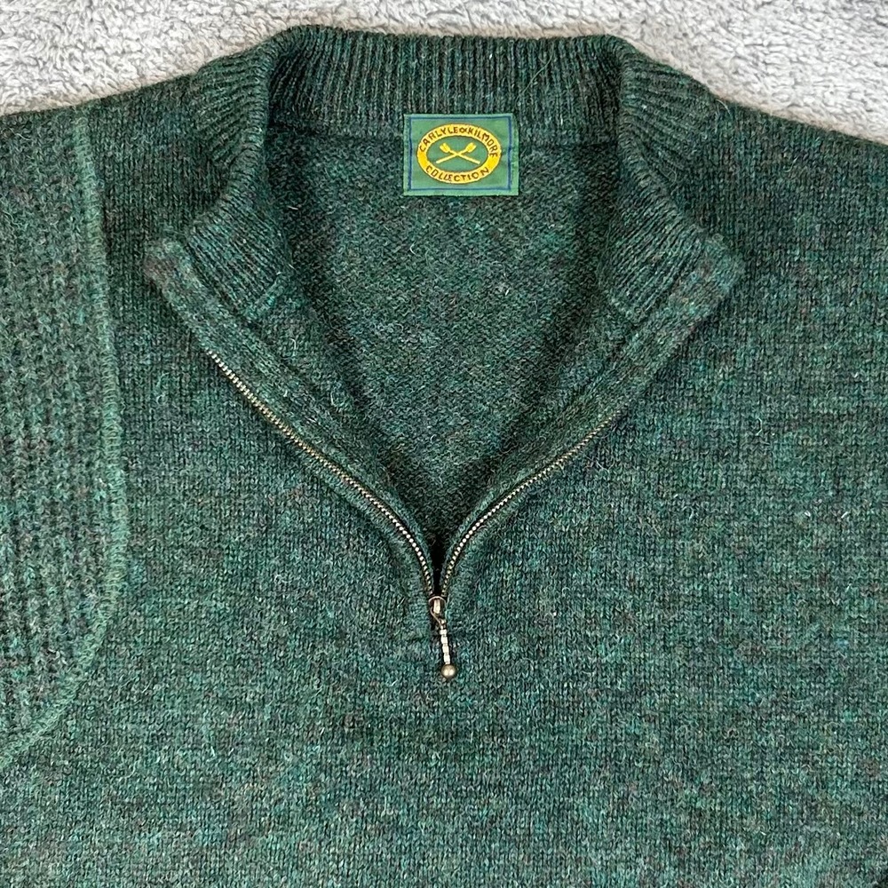 Carlyle & Kilmore Forest Green Quarter Zip Sweater Elbow Patches Mens XL